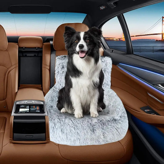 Plush Dog Booster Car Seat Bed — Washable Detachable Cushion, Multiple Sizes