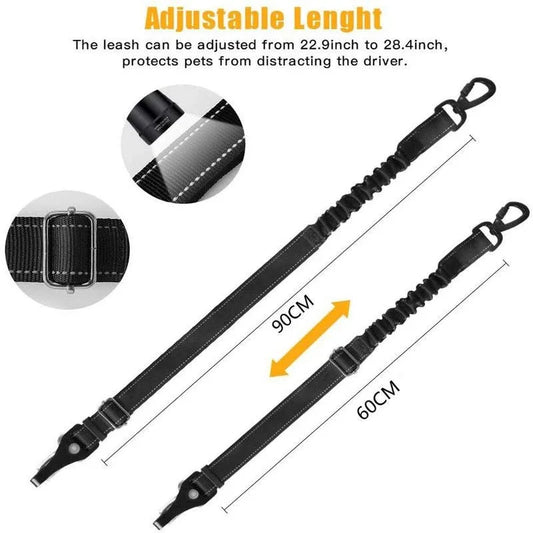Heavy-Duty Reflective Dog Car Safety Leash — Adjustable Nylon Harness Belt
