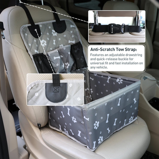 Portable Dog Car Booster Seat Carrier — Front Seat Travel Basket with Storage