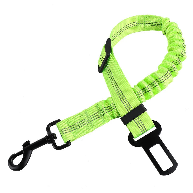 Reflective Dog Car Seat Belt with Elastic Traction Rope — Adjustable Safety Clip