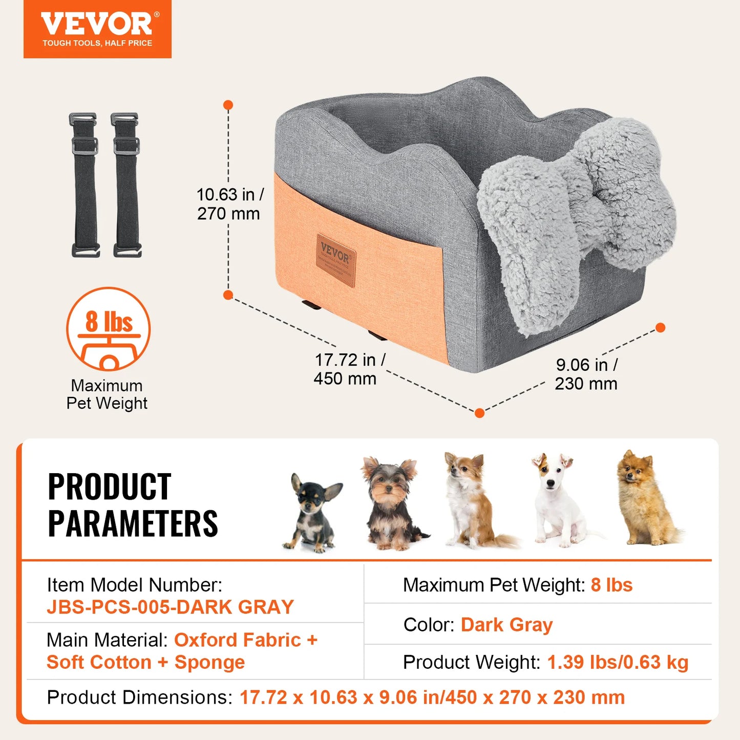 Waterproof Dog Car Booster Seat — Safety Leash Included, PP Cotton, All Sizes