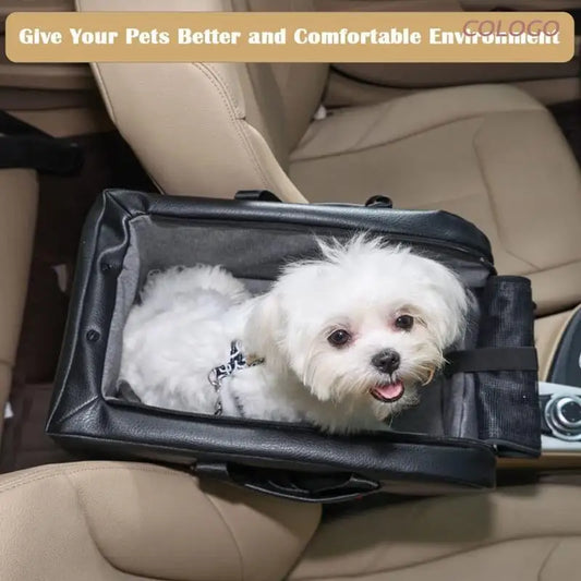 Small Dog Car Console Booster Seat — Removable Cushion, Breathable Mesh