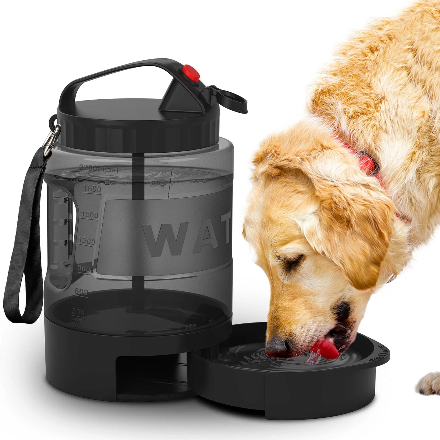 Large Dog Travel Water Bottle — 74oz Leakproof Built-In Bowl for Hiking & Camping