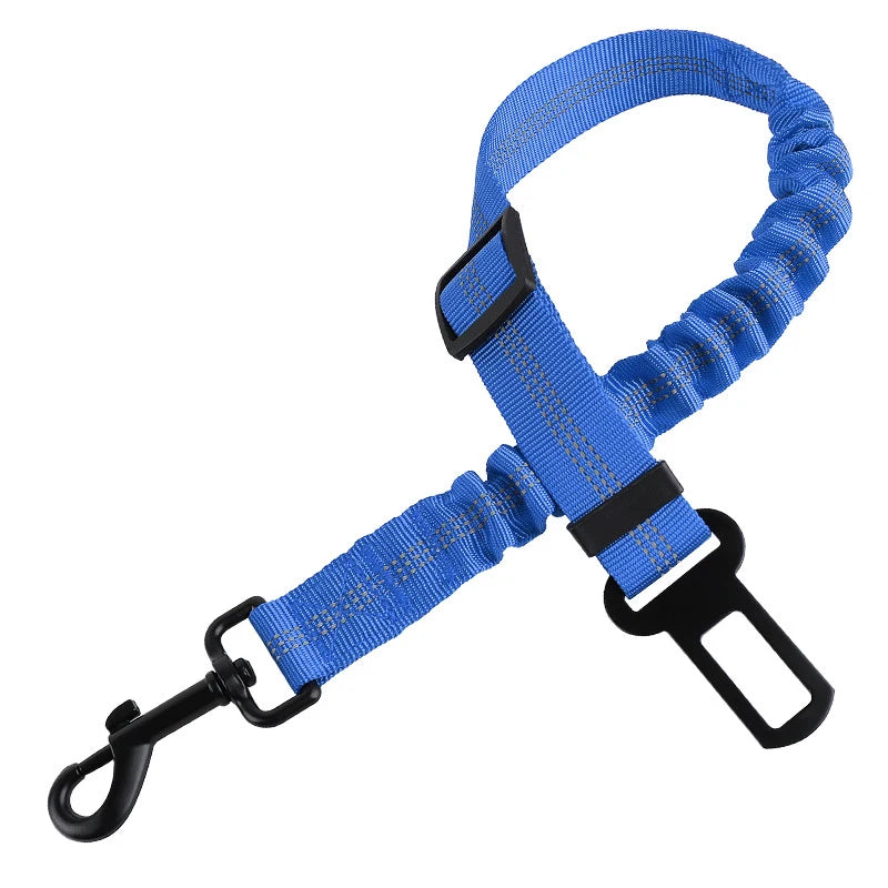 Reflective Dog Car Seat Belt with Elastic Traction Rope — Adjustable Safety Clip