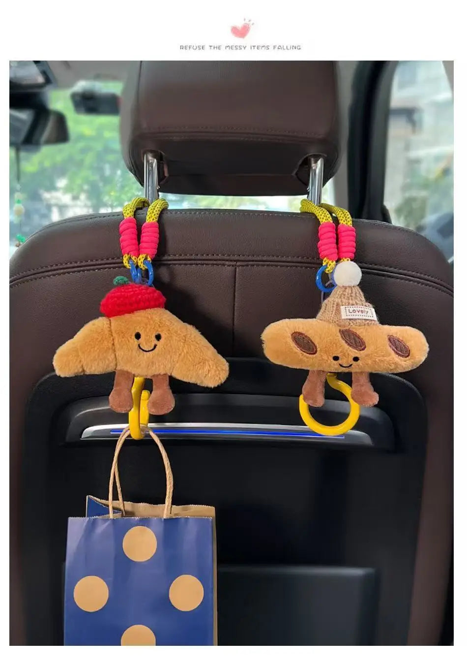 Car Backseat Organizer with Purse Hooks — Cute Multi-Pocket Storage Bag