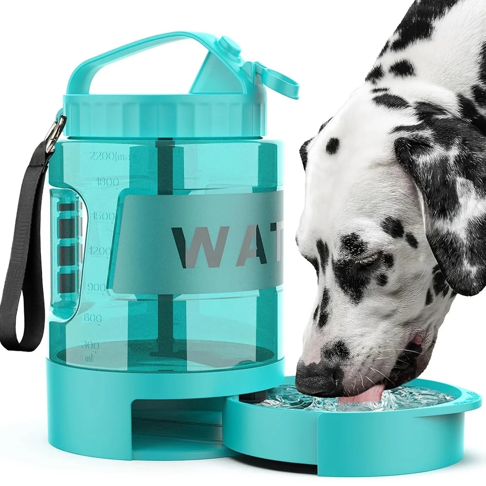 Large Dog Travel Water Bottle — 74oz Leakproof Built-In Bowl for Hiking & Camping