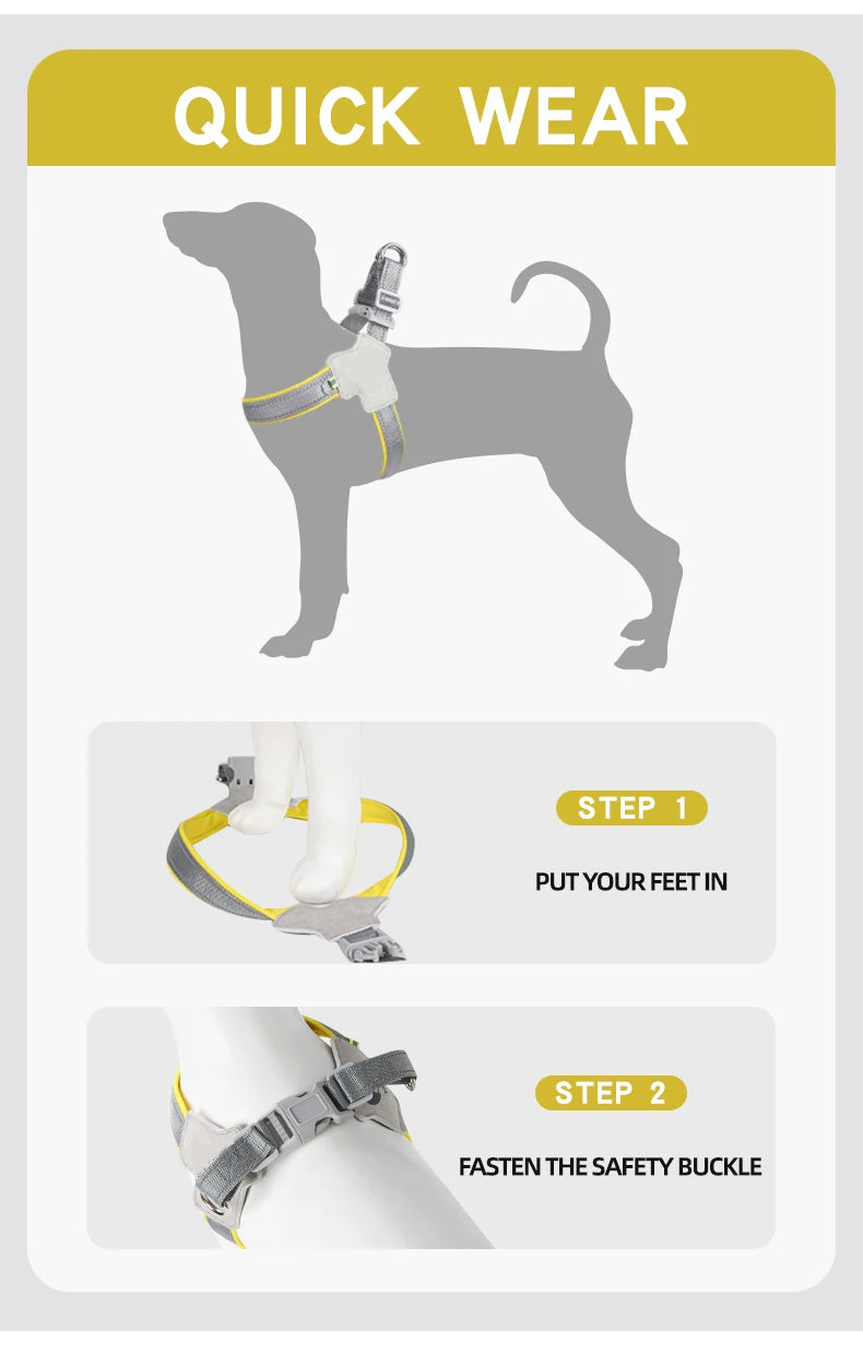 Reflective No-Pull Dog Car Harness Vest — Adjustable Safety Harness, XS to XL