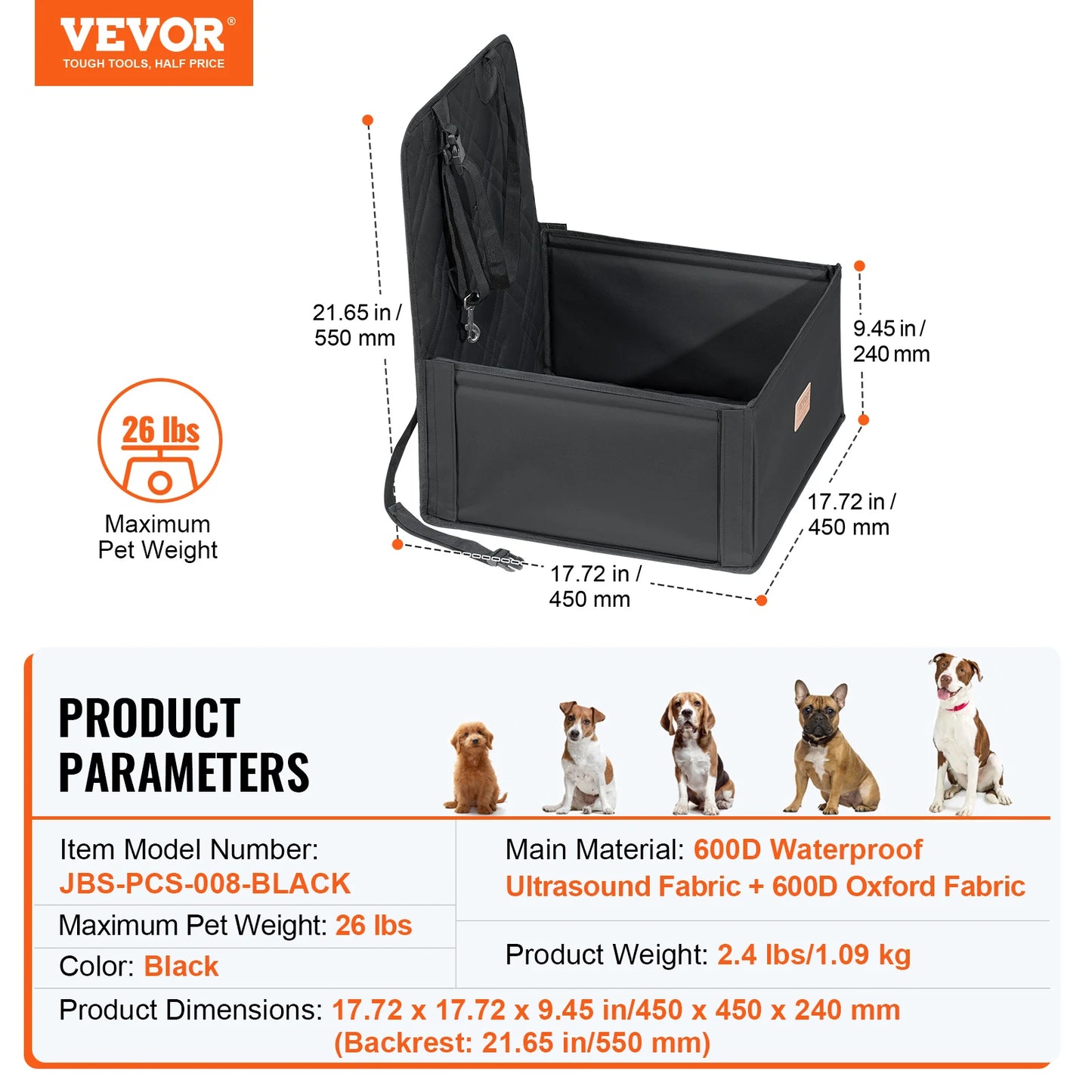 Waterproof Dog Booster Seat with Safety Leash — Medium & Large Dogs