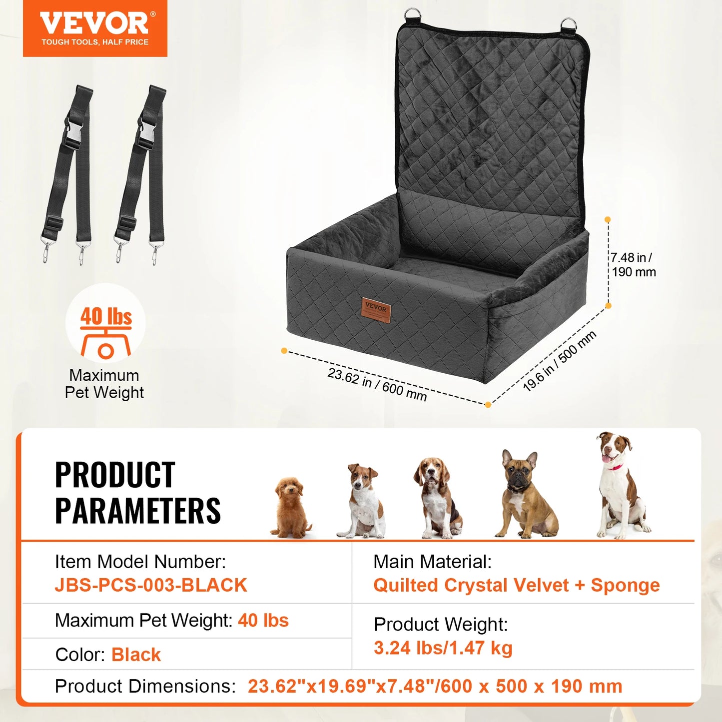 Waterproof Dog Booster Seat with Safety Leash — Medium & Large Dogs