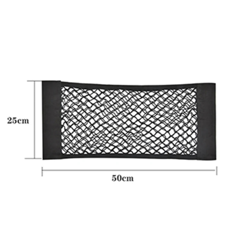 Car Seat Back Mesh Organizer — Elastic Net Pocket, Universal Sticker Mount