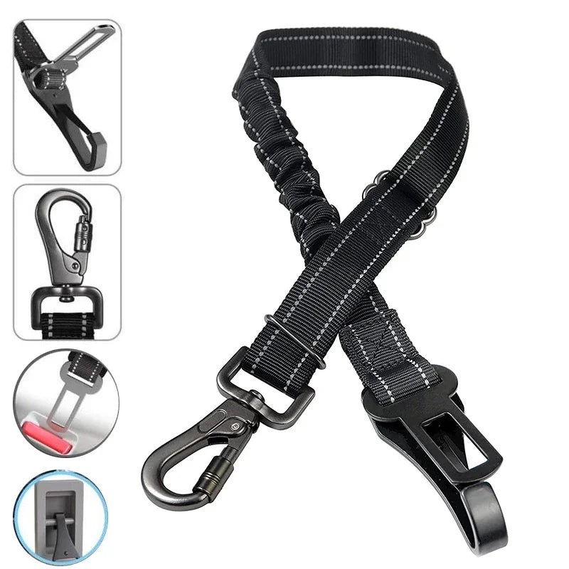 Heavy-Duty Reflective Dog Car Safety Leash — Adjustable Nylon Harness Belt