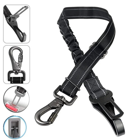 Heavy-Duty Reflective Dog Car Safety Leash — Adjustable Nylon Harness Belt