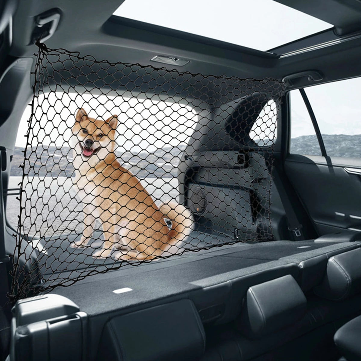 Foldable Dog Car Safety Barrier Net — Universal Fit with Hooks