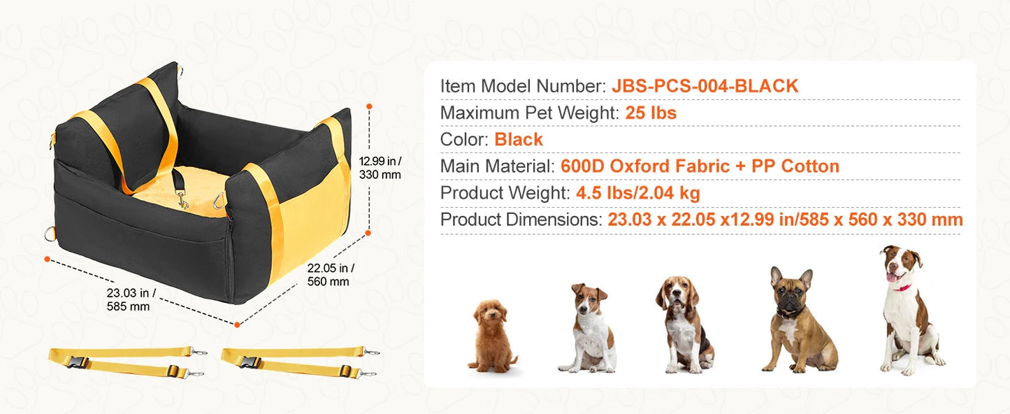 Waterproof Dog Car Booster Seat — Safety Leash Included, PP Cotton, All Sizes