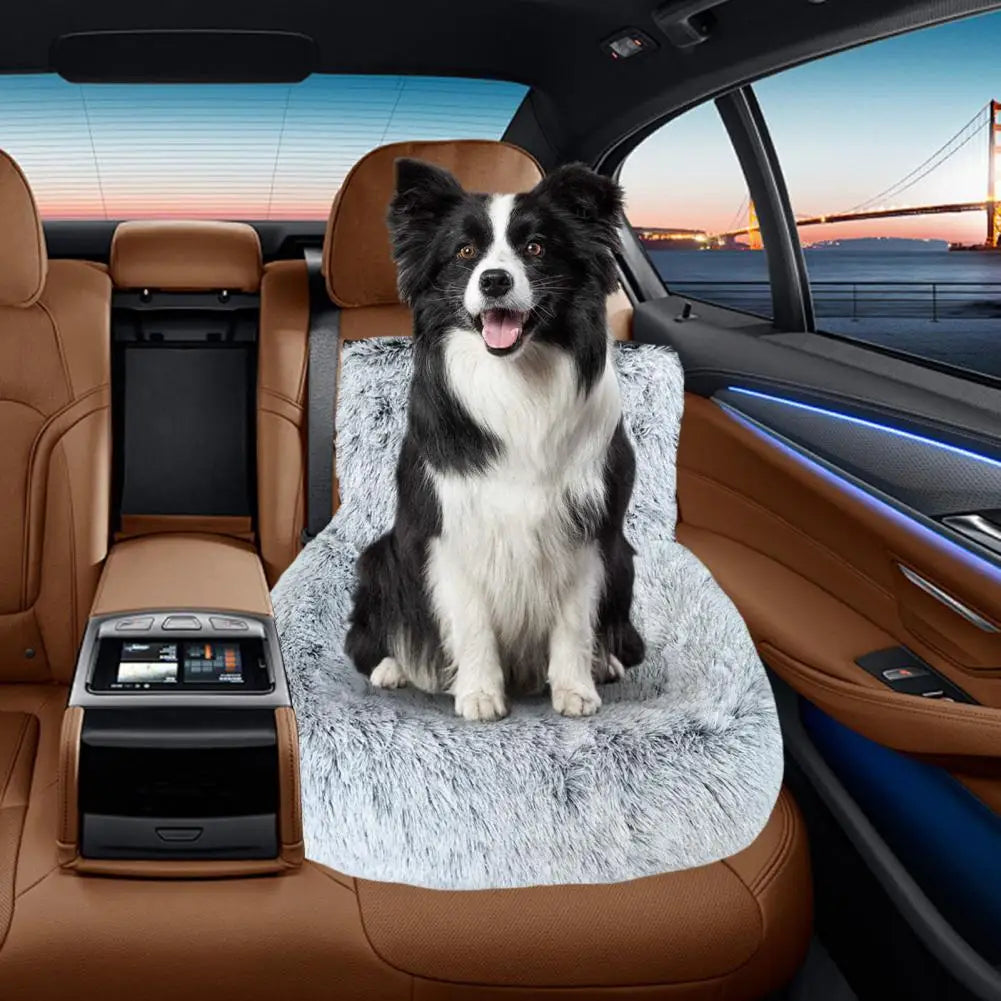 Plush Dog Booster Car Seat Bed — Washable Detachable Cushion, Multiple Sizes
