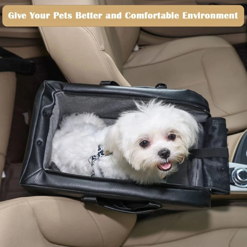 Small Dog Car Console Booster Seat — Removable Cushion, Breathable Mesh