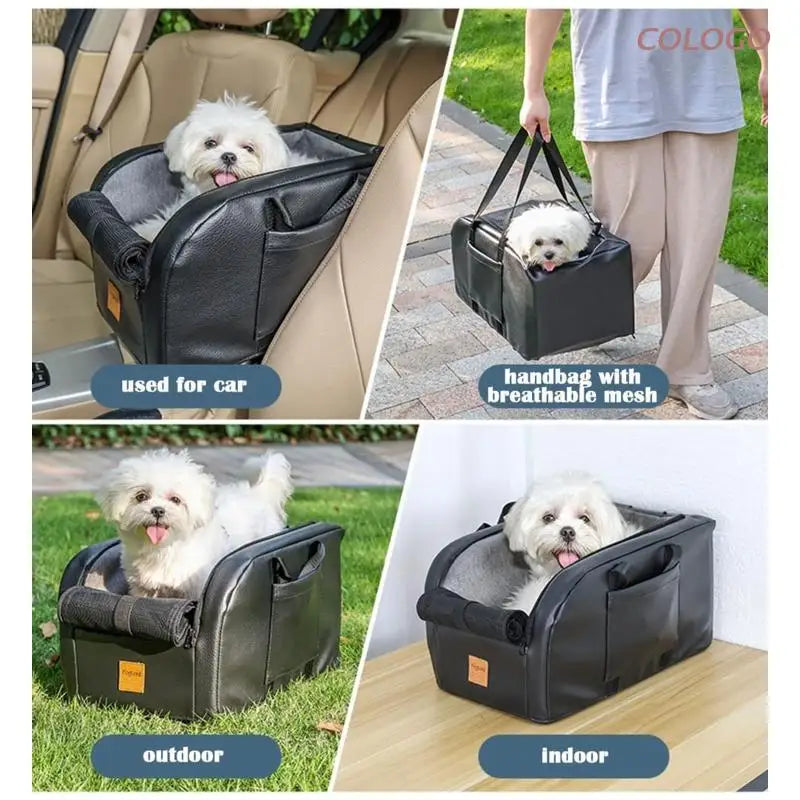 Small Dog Car Console Booster Seat — Removable Cushion, Breathable Mesh