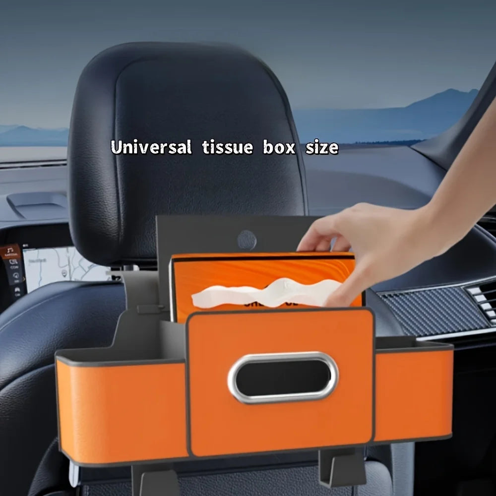 Car Seat Organizer with Cup Holder & ABS Tissue Box — Durable, All Cars