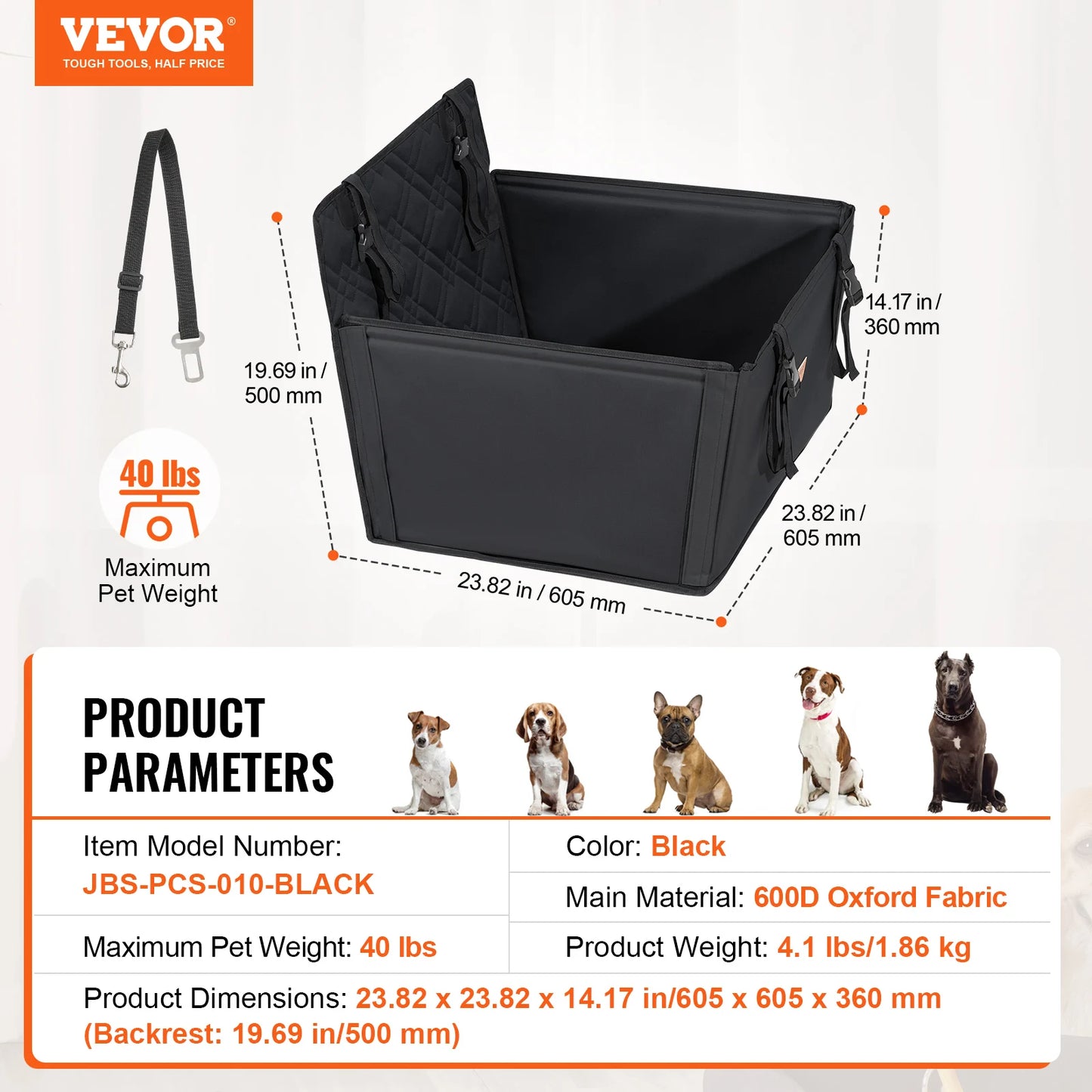Waterproof Dog Booster Seat with Safety Leash — Medium & Large Dogs