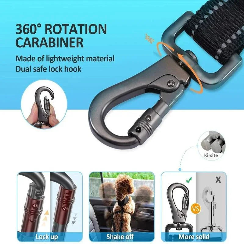 Heavy-Duty Reflective Dog Car Safety Leash — Adjustable Nylon Harness Belt