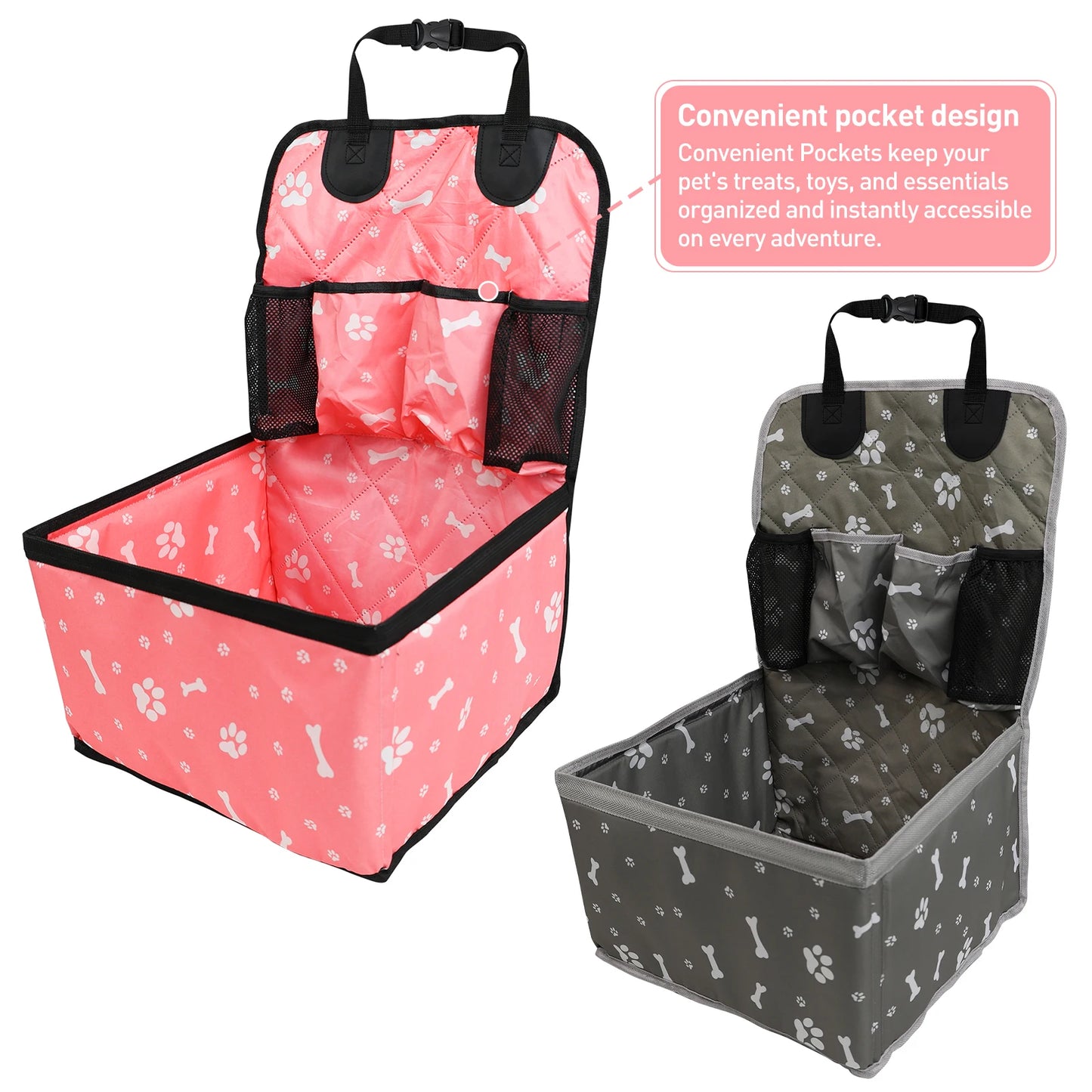 Portable Dog Car Booster Seat Carrier — Front Seat Travel Basket with Storage