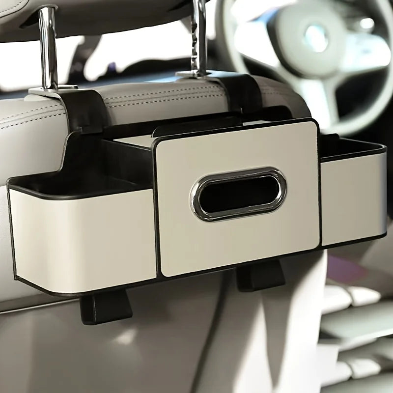 Car Seat Organizer with Cup Holder & ABS Tissue Box — Durable, All Cars