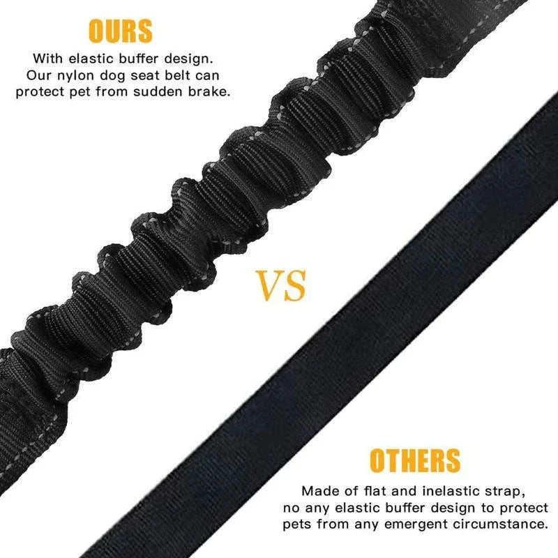 Heavy-Duty Reflective Dog Car Safety Leash — Adjustable Nylon Harness Belt