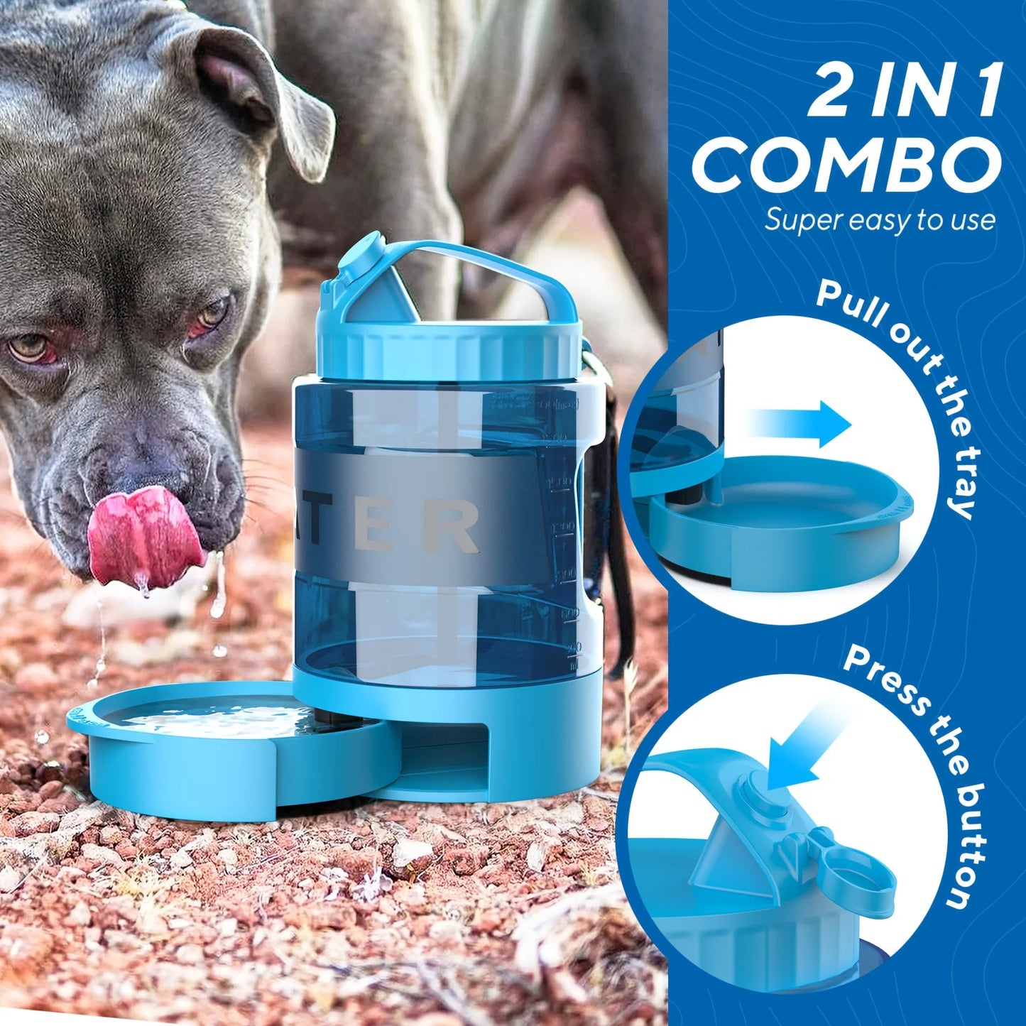 Large Dog Travel Water Bottle — 74oz Leakproof Built-In Bowl for Hiking & Camping