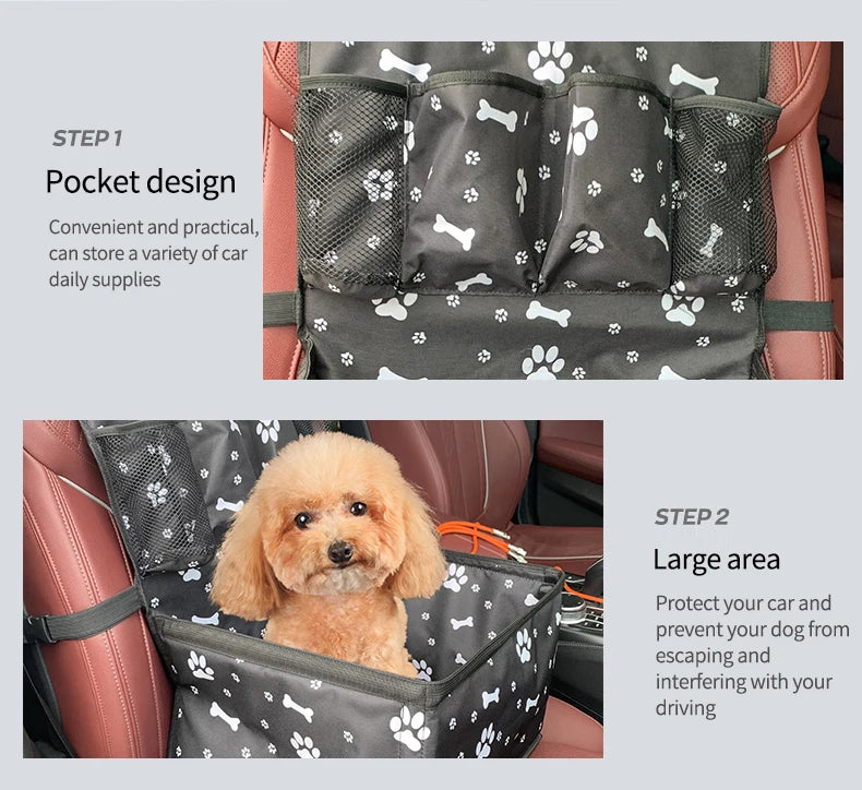 Compact Dog Booster Car Seat with Storage Pockets — Scratch-Proof