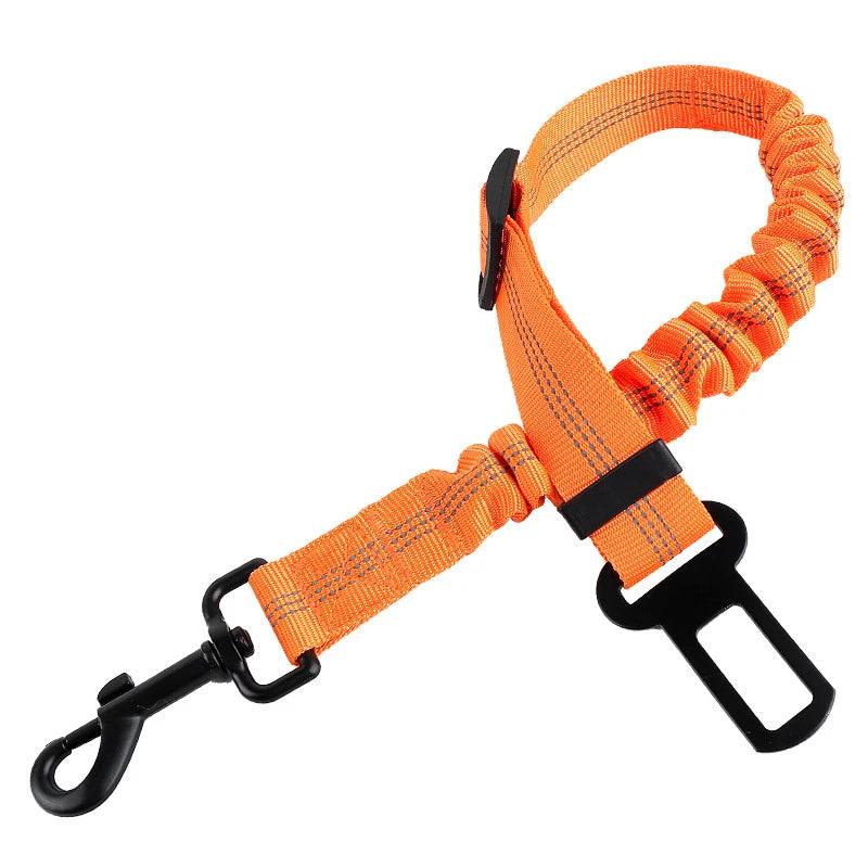 Reflective Dog Car Seat Belt with Elastic Traction Rope — Adjustable Safety Clip