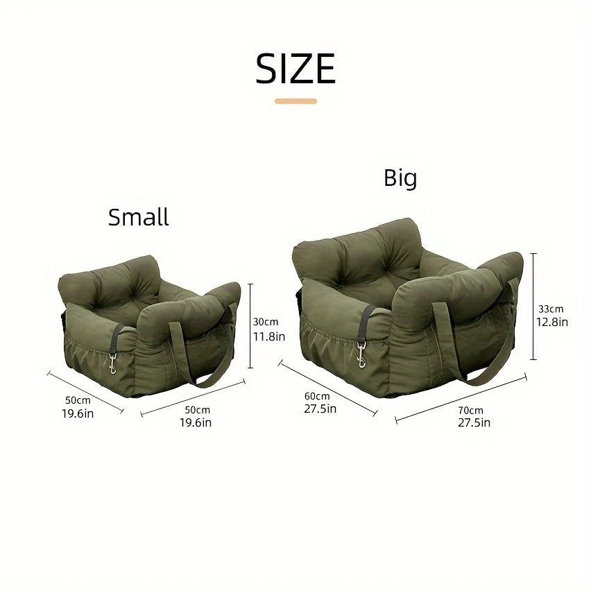 Dog Car Seat with Safety Belt — Non-Slip Washable Travel Carrier, All Sizes