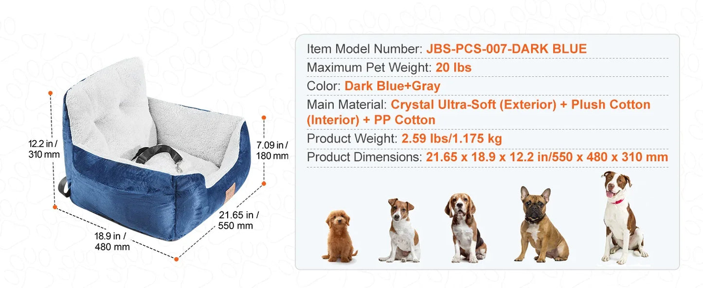 Waterproof Dog Car Booster Seat — Safety Leash Included, PP Cotton, All Sizes