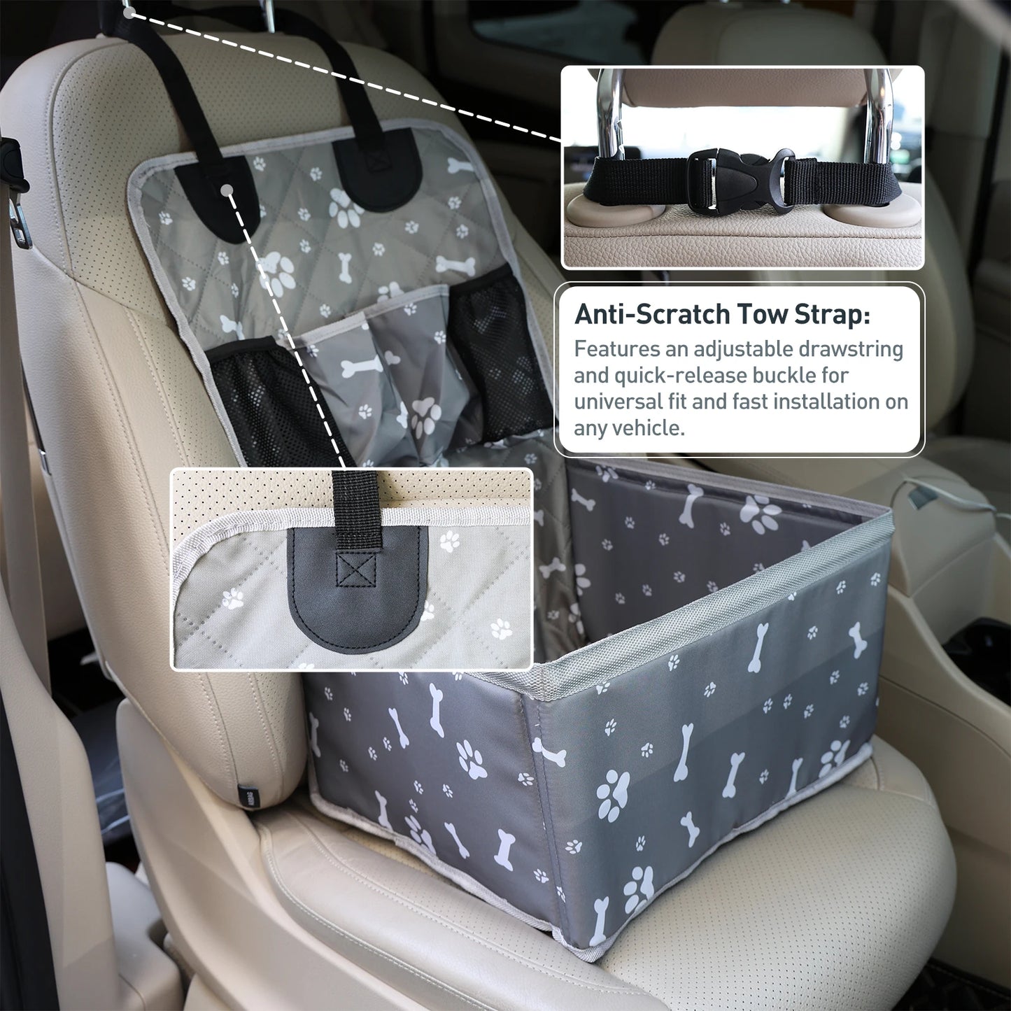 Portable Dog Car Booster Seat Carrier — Front Seat Travel Basket with Storage
