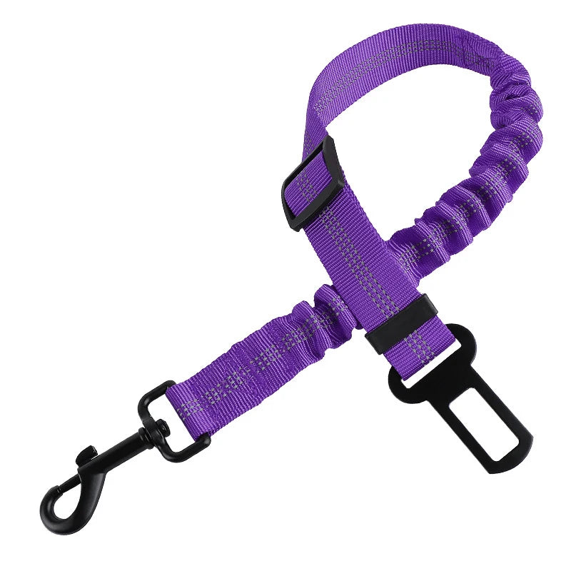Reflective Dog Car Seat Belt with Elastic Traction Rope — Adjustable Safety Clip