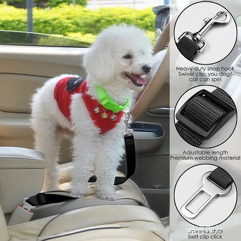 Reflective Dog Car Seat Belt with Elastic Traction Rope — Adjustable Safety Clip