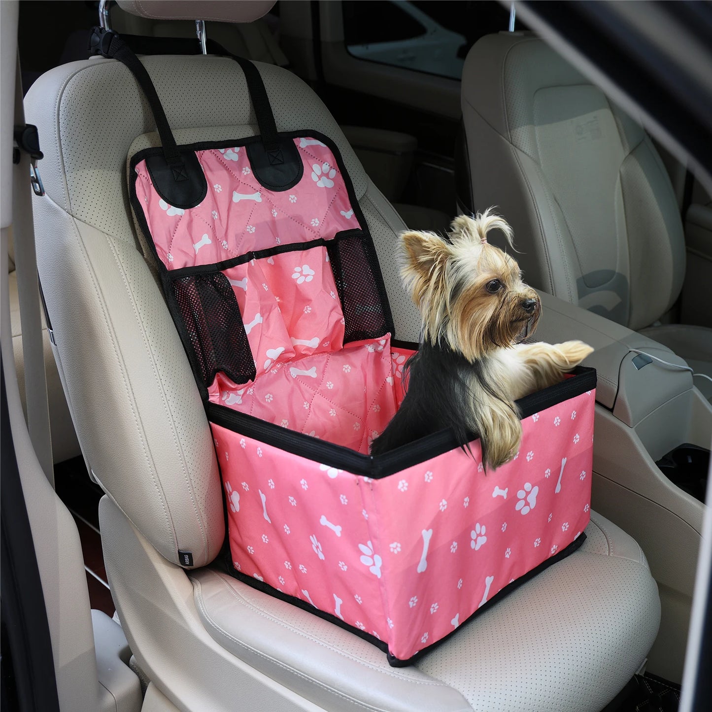 Portable Dog Car Booster Seat Carrier — Front Seat Travel Basket with Storage