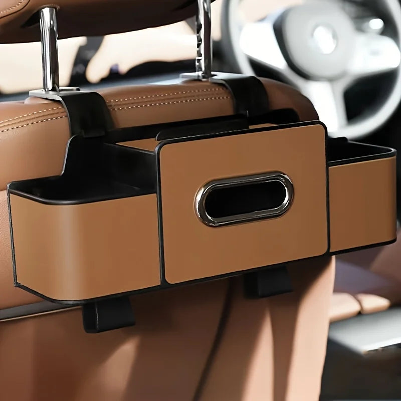 Car Seat Organizer with Cup Holder & ABS Tissue Box — Durable, All Cars