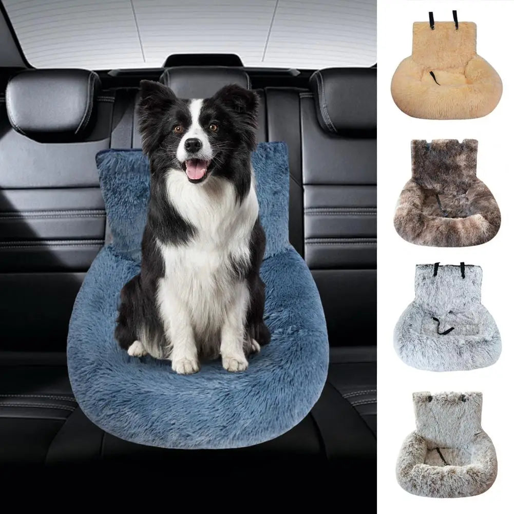 Plush Dog Booster Car Seat Bed — Washable Detachable Cushion, Multiple Sizes