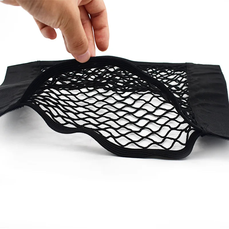Car Seat Back Mesh Organizer — Elastic Net Pocket, Universal Sticker Mount