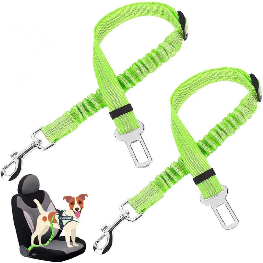 Reflective Dog Car Seat Belt with Bungee — Adjustable Heavy-Duty Nylon Harness