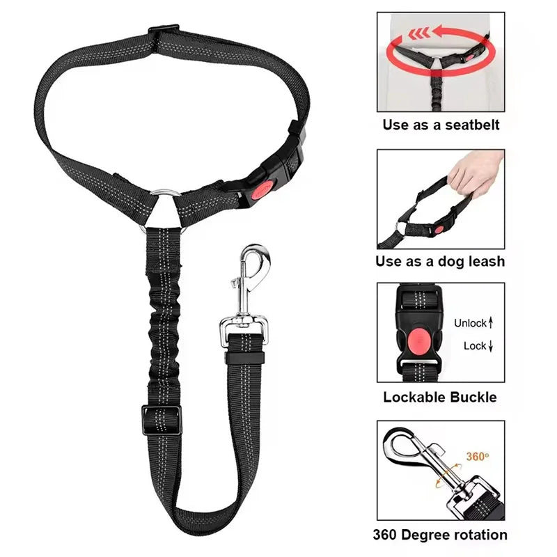 Telescopic Dog Car Seat Belt — Anti-Burst Shock-Absorbing Safety Strap