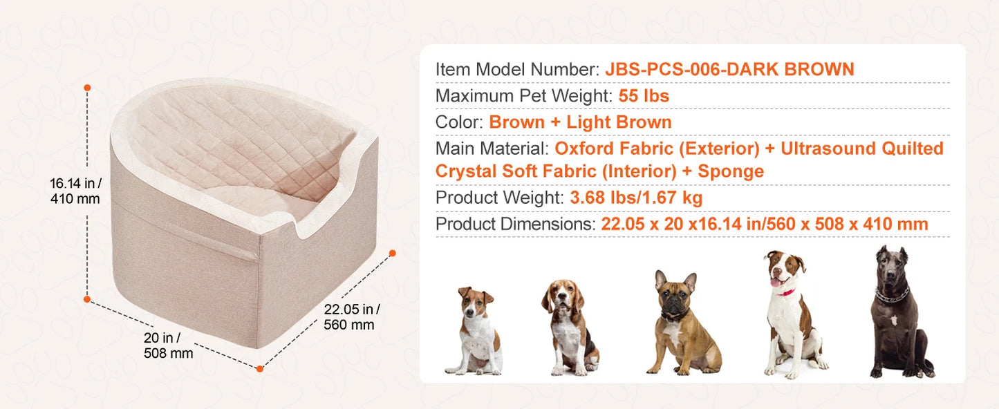Waterproof Dog Car Booster Seat — Safety Leash Included, PP Cotton, All Sizes