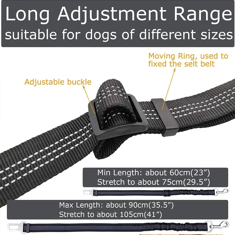 Nylon Dog Seat Belt Harness with Bungee Buffer — Reflective, Multiple Sizes