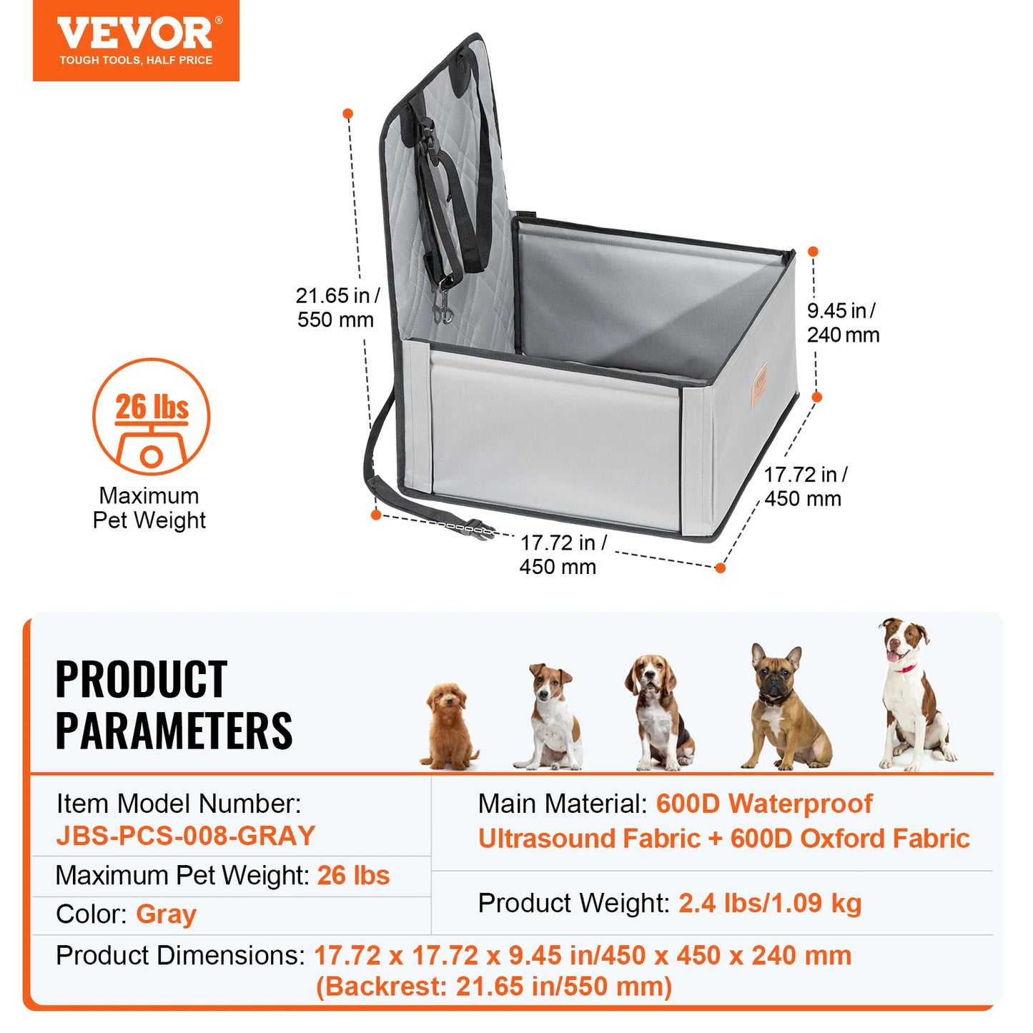 Waterproof Dog Booster Seat with Safety Leash — Medium & Large Dogs