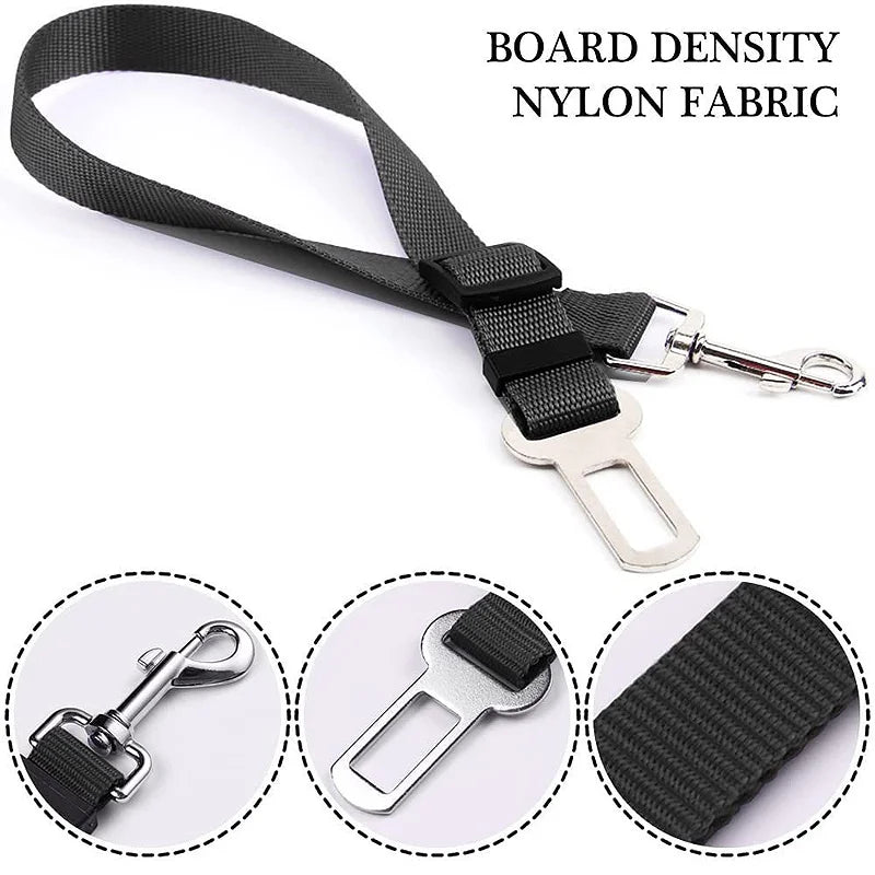 Reflective Dog Car Seat Belt with Elastic Traction Rope — Adjustable Safety Clip