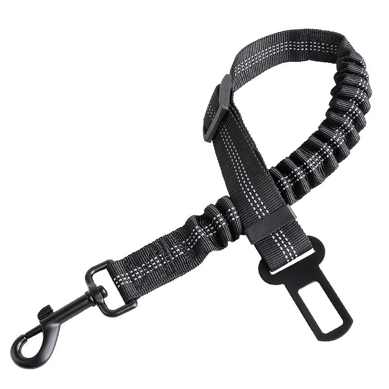 Reflective Dog Car Seat Belt with Elastic Traction Rope — Adjustable Safety Clip