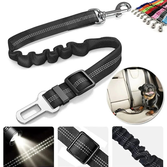 Anti-Shock Dog Car Seat Belt — Bungee Buffer Reflective Nylon Safety Harness