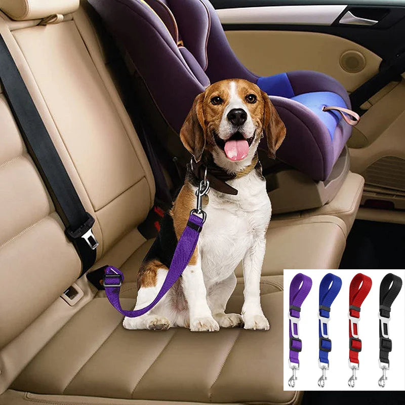 Reflective Dog Car Seat Belt with Elastic Traction Rope — Adjustable Safety Clip
