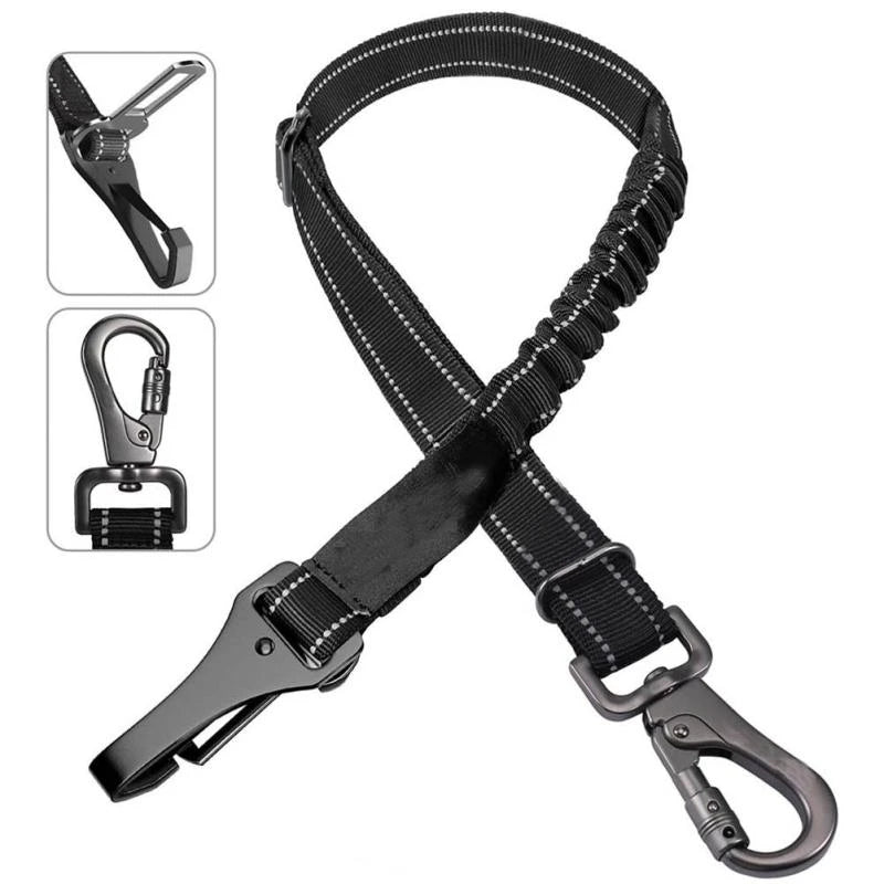 Heavy-Duty Reflective Dog Car Safety Leash — Adjustable Nylon Harness Belt