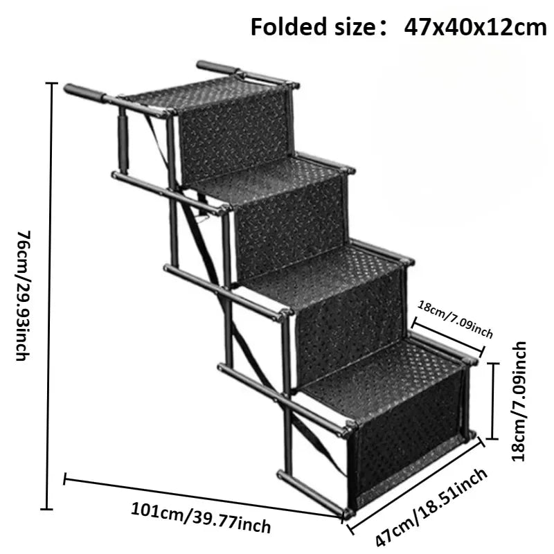 4-Step Folding Dog Car Stairs — Anti-Slip Die-Cast Metal Ramp for SUVs